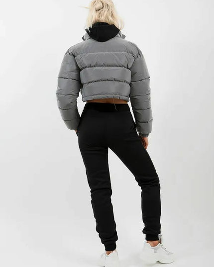 WOMENS LADIES QUILTED WINTER COAT THICK PUFFER PADDED CROP HOODED JACKET PARKA