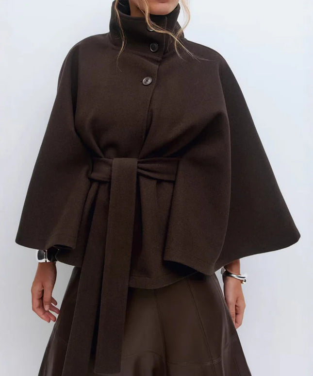Winter High Neck Batwing Sleeve Coat with Belt Fashion Loose Elegant Button Top Trench Coat for Women Clothing