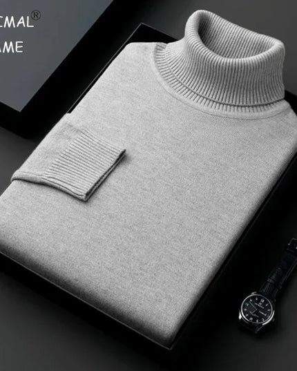 Sweatwear Mens Anti-Pilling High Quality Knitted Turtleneck Sweater Slim Fit Long Sleeve Pullover Solid Color Trend Men Clothing