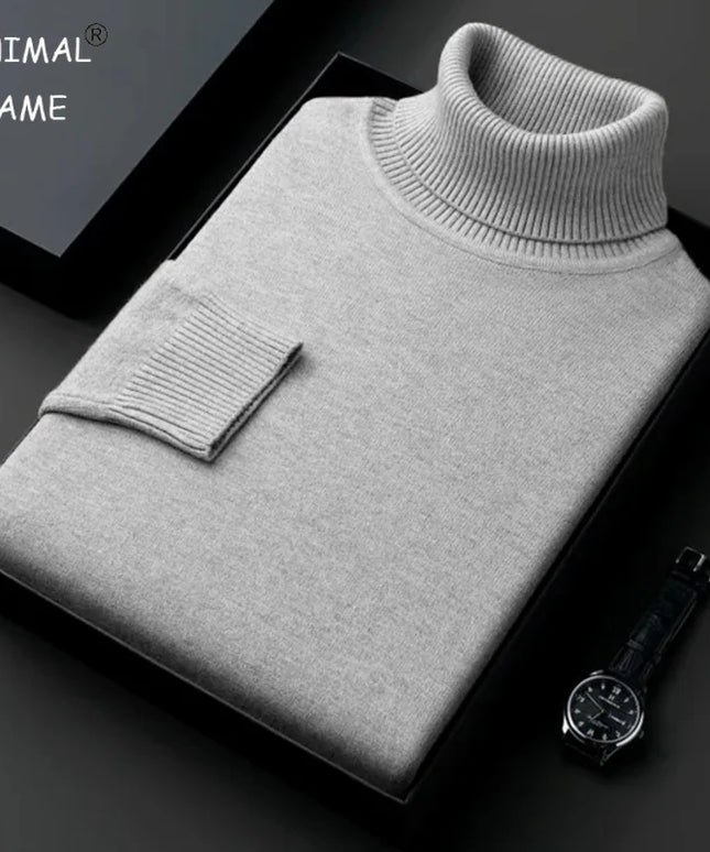 Sweatwear Mens Anti-Pilling High Quality Knitted Turtleneck Sweater Slim Fit Long Sleeve Pullover Solid Color Trend Men Clothing