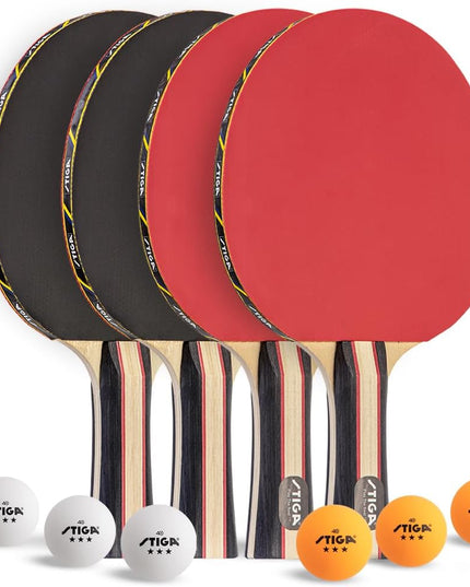 STIGA Performance Table Tennis Set – 2 or 4 Player Ping Pong Kit with USATT Approved Rackets & 3-Star Balls – 5-Ply Blade & Flared Handle