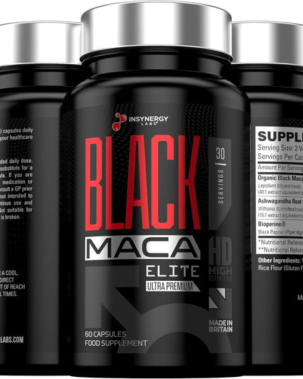 Ultra Premium 40,000MG Organic Black Maca with Ashwagandha - Maca Root Powder for Men 60 Vegan Capsules