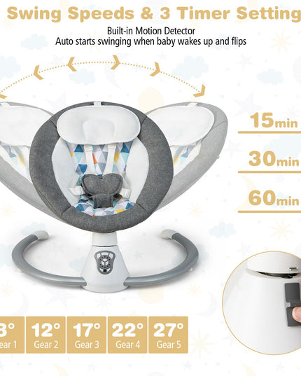 Baby Bouncer with 5 Swing Speeds and Built-In 17 Music for Newborn