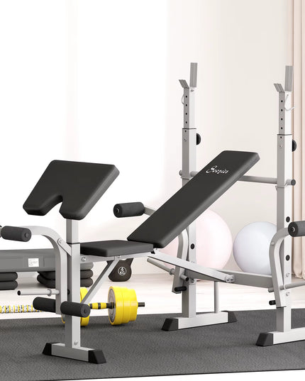 HOMCOM Adjustable Weight Bench with Squat Rack, Heavy Duty Bench Press Rack with Preacher Curl Pad, Leg Developer