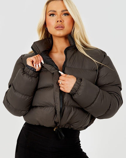WOMENS LADIES QUILTED WINTER COAT THICK PUFFER PADDED CROP HOODED JACKET PARKA