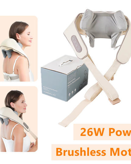 Foreverlily 26W Brushless Motor Neck and Shoulder Massager Wireless Shoulder and Back Kneading Massage Shawl Neck Masajeador