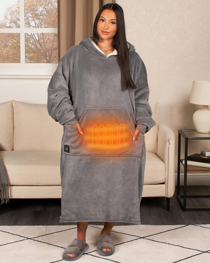 Heated Hoodie Blanket Extra Long Oversized Warm Fleece Sherpa Throw USB Jumper