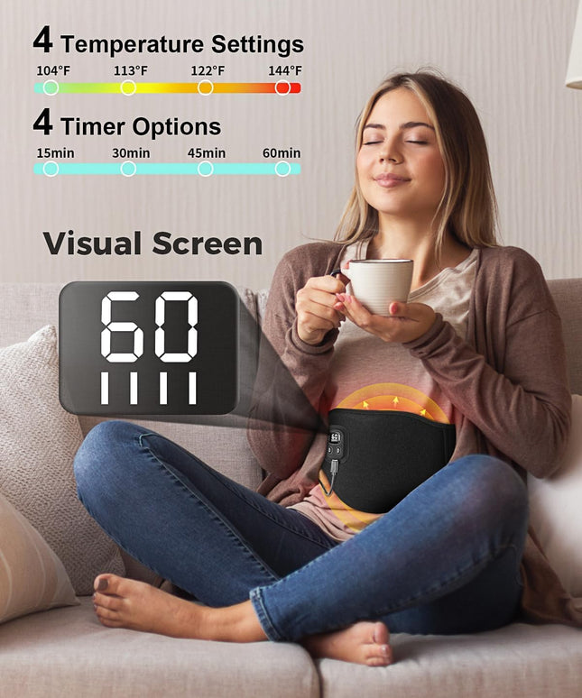 Aroma Season Menstrual Heating Pad, 4 Heat Levels and Auto-Off, 8000Mah Power Bank, Period Pain Relief for Lower Back Lumbar Waist Abdomen, Rechargeable, Gifts for Women Girls (Black)