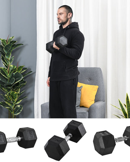 Single Rubber Hex Dumbbell Encased Ergo Weights Home Exercise Gym Fitness