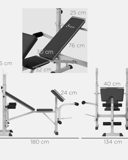 HOMCOM Adjustable Weight Bench with Squat Rack, Heavy Duty Bench Press Rack with Preacher Curl Pad, Leg Developer