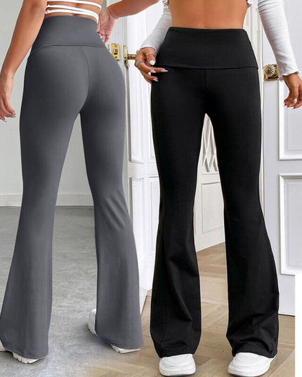 Womens High Waist Leggings Ladies Palazzo Flare Stretch Yoga Running Trousers