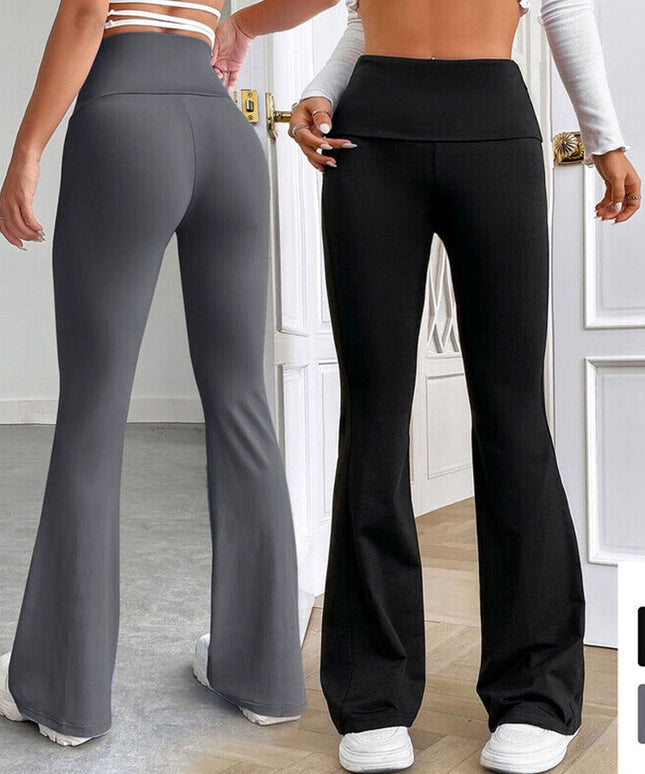 Womens High Waist Leggings Ladies Palazzo Flare Stretch Yoga Running Trousers