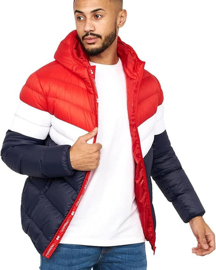 Men'S Crosshatch Mid Length Bubble Coat Padded Hooded Quilted Winter Jacket