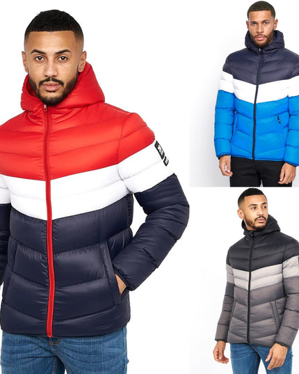 Men'S Crosshatch Mid Length Bubble Coat Padded Hooded Quilted Winter Jacket