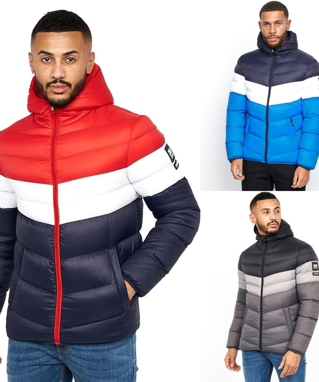 Men'S Crosshatch Mid Length Bubble Coat Padded Hooded Quilted Winter Jacket