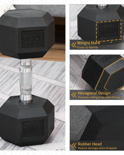 Single Rubber Hex Dumbbell Encased Ergo Weights Home Exercise Gym Fitness