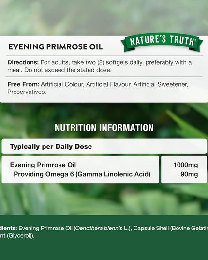 Evening Primrose Oil 1000Mg | 120 Softgel Capsules | High Strength Omega 6 and GLA | Cold-Pressed | Natures Truth