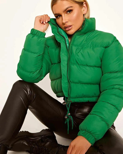 WOMENS LADIES QUILTED WINTER COAT THICK PUFFER PADDED CROP HOODED JACKET PARKA