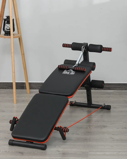 HOMCOM Adjustable Sit-Up Bench – Foldable Core Workout Bench with Thigh Support & Resistance Ropes, Black