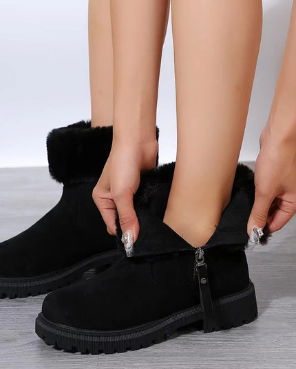 Warm Plush Boots Winter Fashion Side-Zipper Snow Boot for Women Outdoor Thickened Low-Heelded Shoes