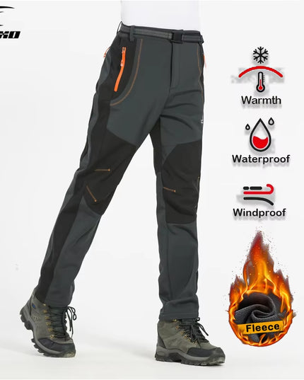 Thick Warm Fleece Hiking Pants Men Winter Waterproof Windproof Outdoor Soft Shell Rain Trousers Trekking Camping Ski Pants