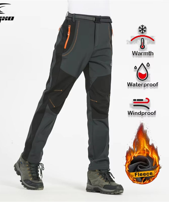 Thick Warm Fleece Hiking Pants Men Winter Waterproof Windproof Outdoor Soft Shell Rain Trousers Trekking Camping Ski Pants