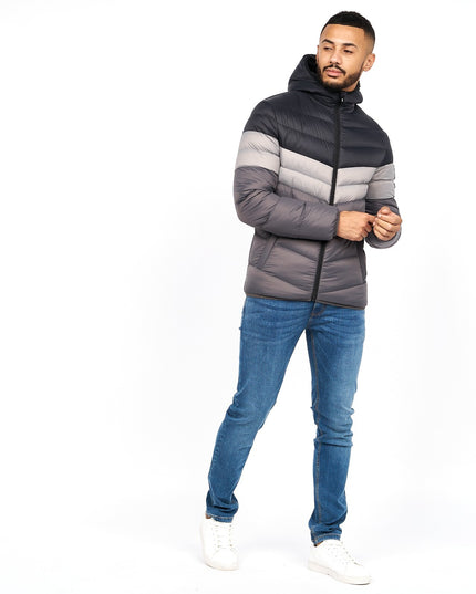 Men'S Crosshatch Mid Length Bubble Coat Padded Hooded Quilted Winter Jacket