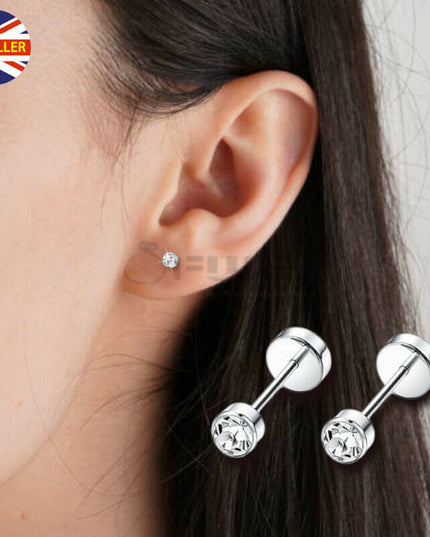 Attractive Small Tiny round 3MM CZ Crystal Silver Ear Studs Earrings Jewellery