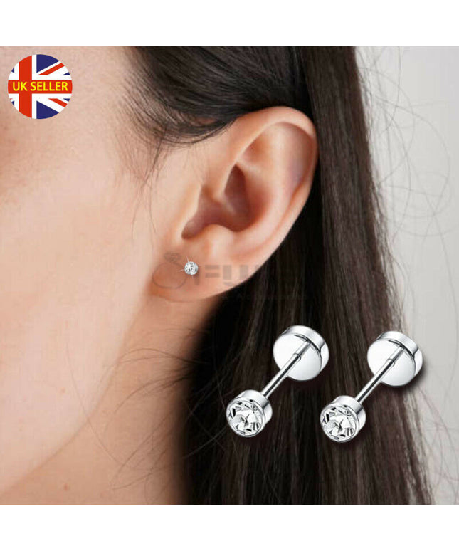 Attractive Small Tiny round 3MM CZ Crystal Silver Ear Studs Earrings Jewellery