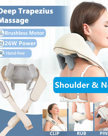 Foreverlily 26W Brushless Motor Neck and Shoulder Massager Wireless Shoulder and Back Kneading Massage Shawl Neck Masajeador
