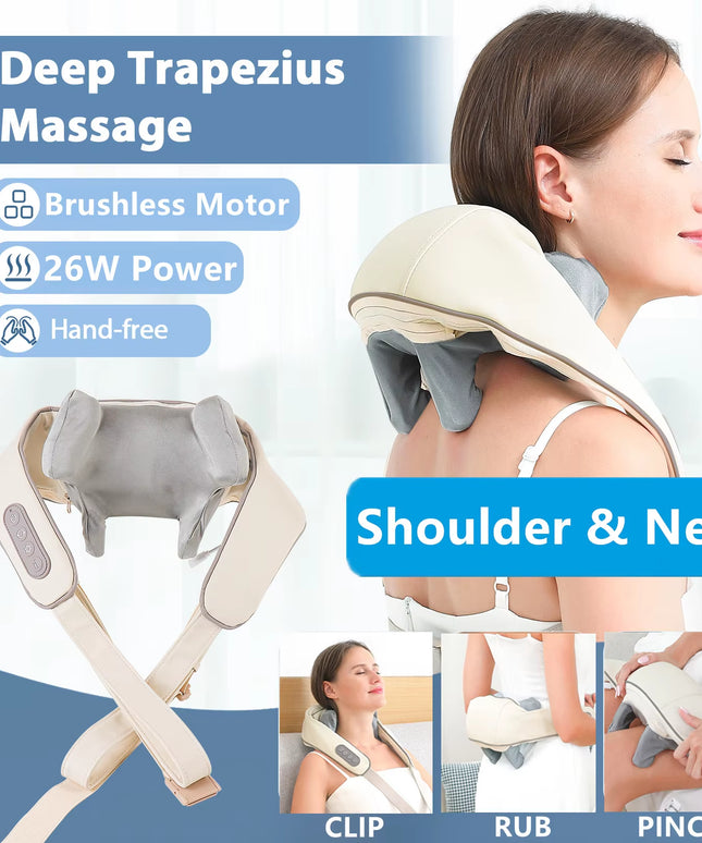 Foreverlily 26W Brushless Motor Neck and Shoulder Massager Wireless Shoulder and Back Kneading Massage Shawl Neck Masajeador