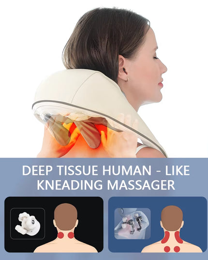Foreverlily 26W Brushless Motor Neck and Shoulder Massager Wireless Shoulder and Back Kneading Massage Shawl Neck Masajeador