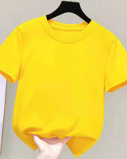 180Gsm Fabric 100% Cotton Children Boy Girl T Shirt 2024 New Summer Women Short Sleeve T-Shirt Cute Style White Solid Color Tops