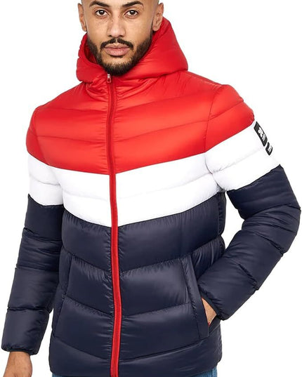 Men'S Crosshatch Mid Length Bubble Coat Padded Hooded Quilted Winter Jacket