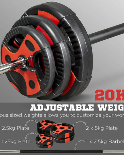 20Kg Adjustable Barbell Set, Body Pump Bar and Weights Set for Home Gym