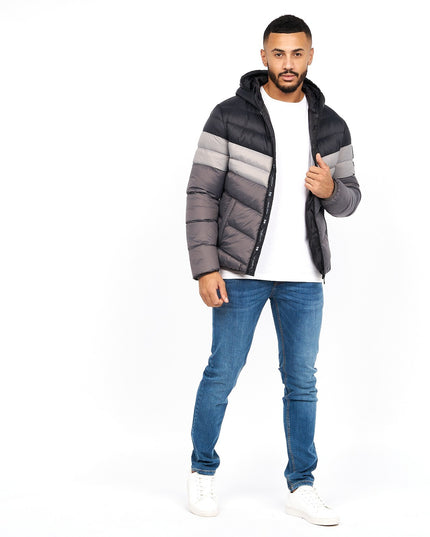 Men'S Crosshatch Mid Length Bubble Coat Padded Hooded Quilted Winter Jacket
